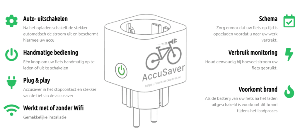 Accusaver veilige laadstekker fietsaccu